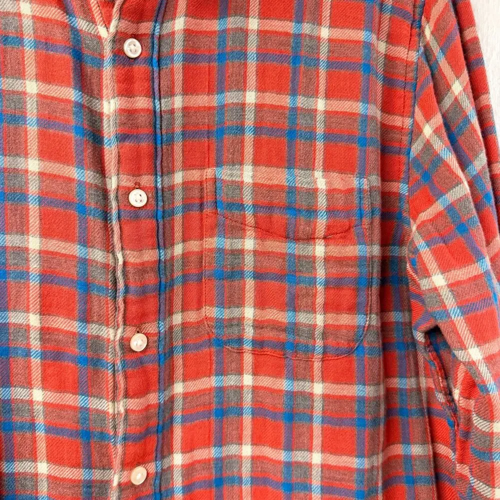 J Crew Flannel Shirt Plaid Red Blue Gray Medium Slim Double Weave AY988